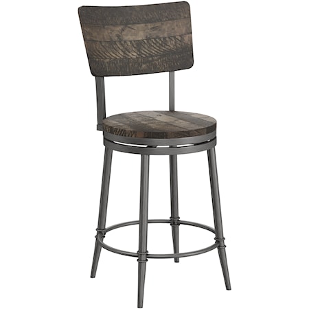 Wood and Metal Counter Height Swivel Stool with Wood Seat