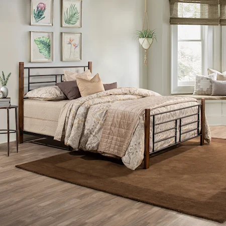 Raymond Metal Queen Bed with Horizontal and Vertical Design with Wood Posts