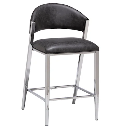 Modern Metal Counter Height Stool with Upholstered Curved Back