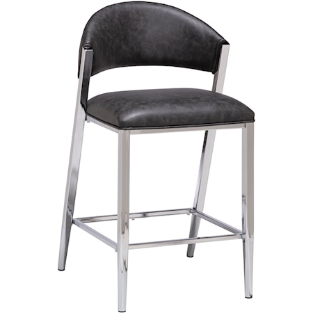 Modern Metal Counter Height Stool with Upholstered Curved Back