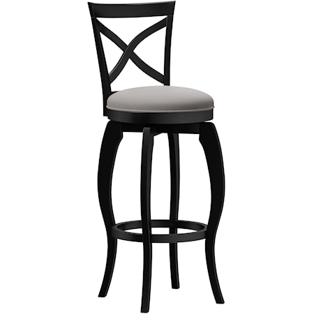 Wood Bar Height Swivel Stool with Curved X Back Design