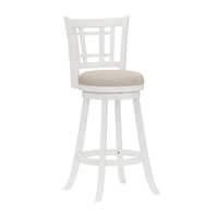 Transitional Wooden Swivel Barstool with Rectangular Lattice Back