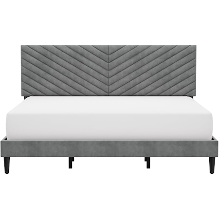 Crestwood Upholstered Chevron Pleated Platform King Bed with 2 Dual USB Ports