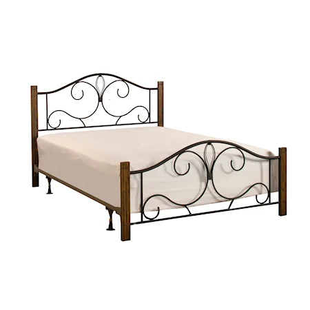 Queen Metal Bed with Wood Posts