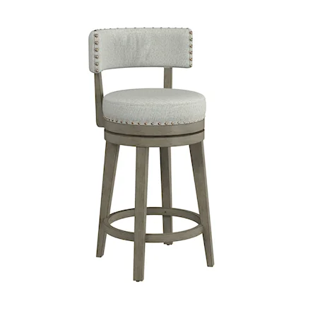 Wood and Upholstered Swivel Counter Height Stool with Curved Back