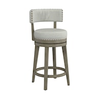 Wood and Upholstered Swivel Counter Height Stool with Curved Back