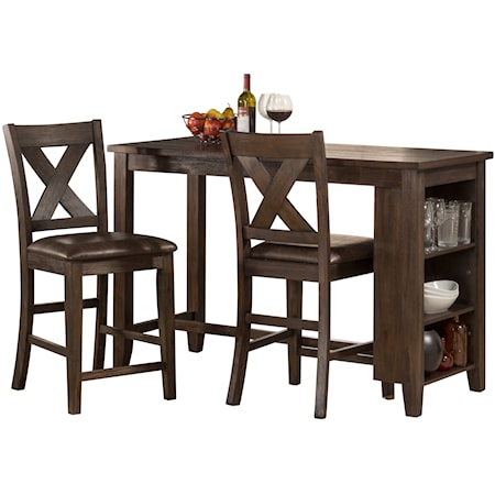 Farmhouse 3-Piece Counter Height Dining Set with X-Back Counter Height Stools