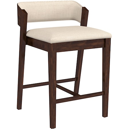 Contemporary Wooden Counter Stool with Upholstered Seat