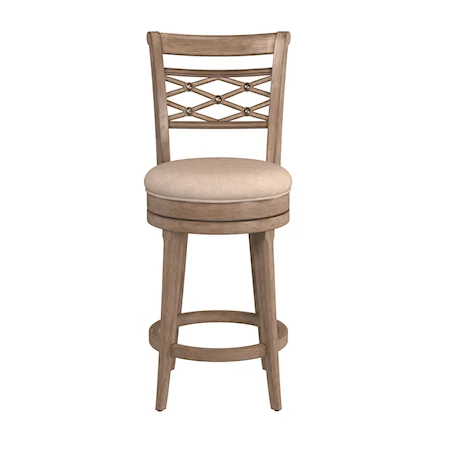 Wood Counter Height Swivel Stool with Hammered Metal Detailing