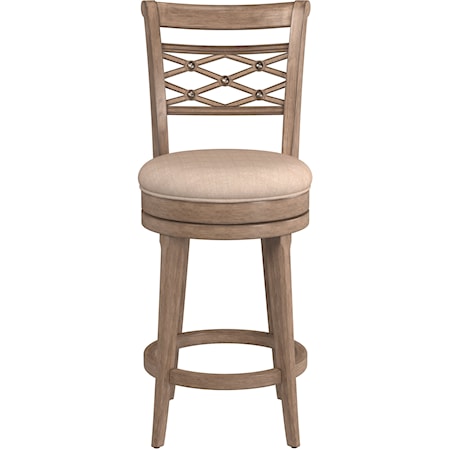 Wood Counter Height Swivel Stool with Hammered Metal Detailing