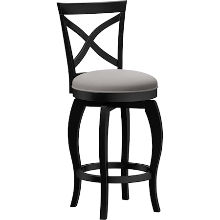 Wood Counter Height Swivel Stool with Curved X Back Design