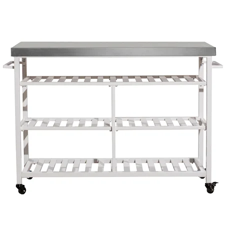 Kennon Metal Kitchen Cart in White with Steel Top