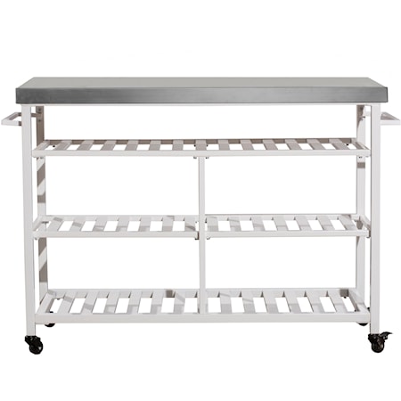Metal Kitchen Cart in White with Steel Top
