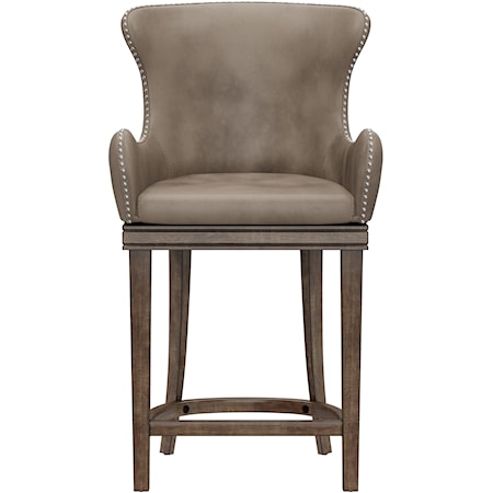 Wingback Wood Counter Height Memory Return Swivel Stool