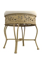 Hillsdale Villa III Backless Metal Vanity Stool with Ornate Lattice Detailing