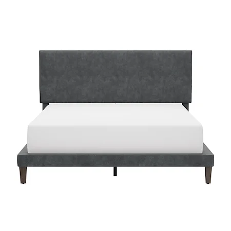 Contemporary Upholstered Platform Queen Bed with Dual USB Ports
