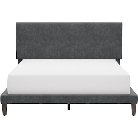 Contemporary Upholstered Platform Queen Bed with Dual USB Ports