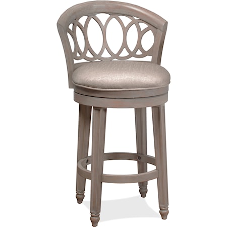 Wood Bar Height Swivel Stool with Interlocking Circle Motif