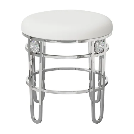 Glam Backless Metal Vanity Stool with Faux Diamond Cluster Accents