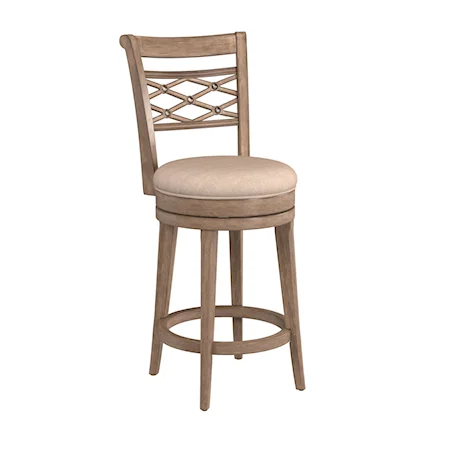 Farmhouse Swivel Counter Stool with Hammered Metal Detailing