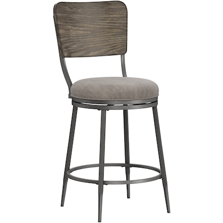 Rustic Swivel Counter Stool with Wood Panel Back