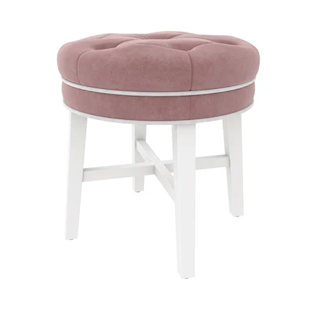 Transitional Round Backless Vanity Stool with Tufted Upholstered Seat