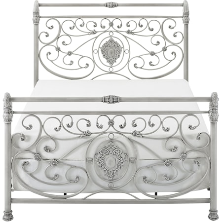 Metal Queen Size Bed with Ornate Detailing