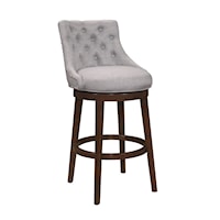 Wood Bar Height Swivel Stool with Arms and Tufted Back