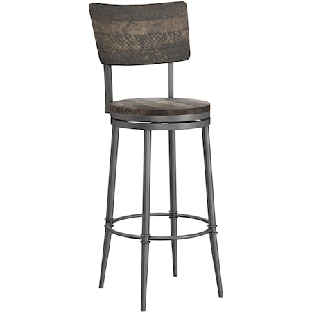 Wood and Metal Bar Height Swivel Stool with Wood Seat