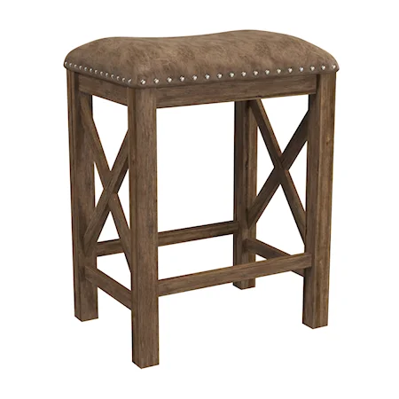 Backless Wood Counter Height Stool with Nailhead Trim