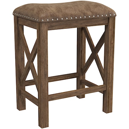 Backless Wood Counter Height Stool with Nailhead Trim