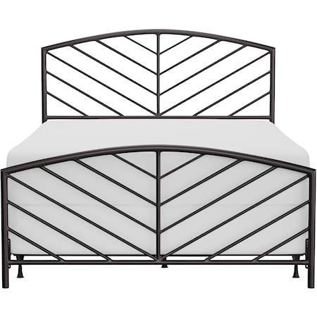 Metal Queen Size Bed with Arched Chevron Spindle Design