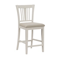Traditional Wood Slat Counter Stool with Upholstered Seat