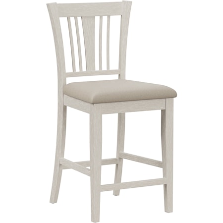 Traditional Wood Slat Counter Stool with Upholstered Seat