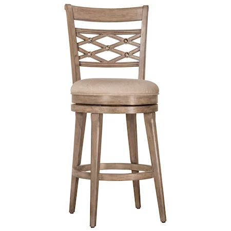 Wood Bar Height Swivel Stool with Hammered Metal Detailing