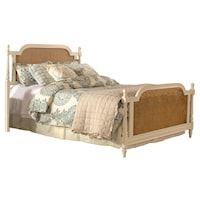 Wood and Cane Queen Bed with Metal Frame