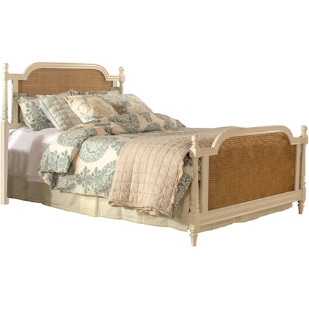 Wood and Cane Queen Bed with Metal Frame