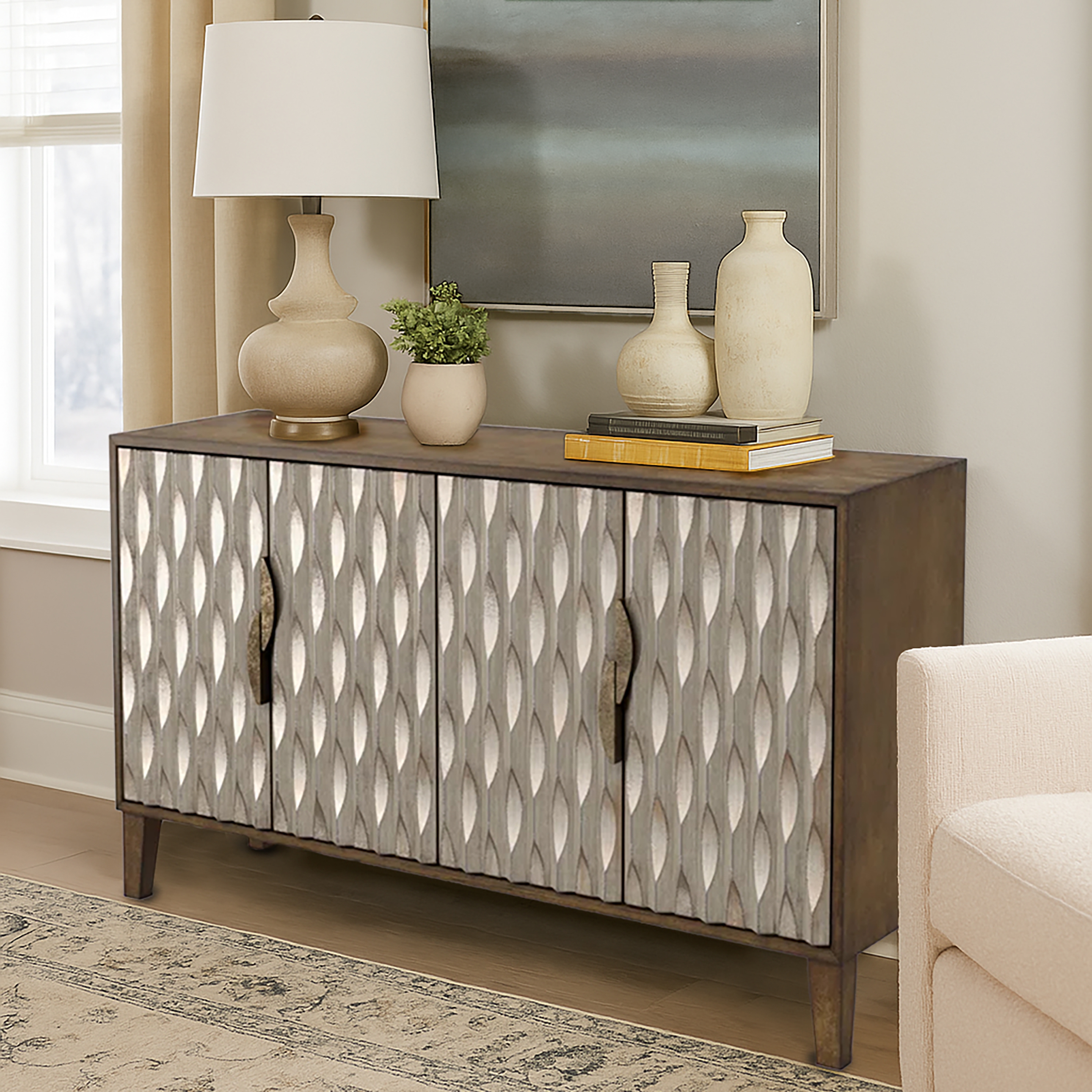 HH2 Home Home Creations Anning 4-Door Media Credenza