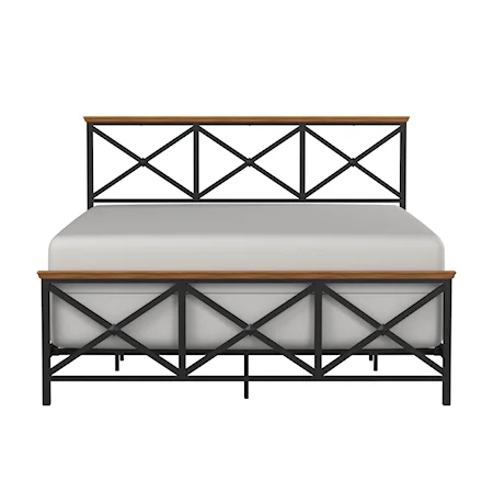 Ashford Triple X Design Metal Queen Bed with Wood Accent