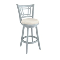 Transitional Wooden Swivel Barstool with Rectangular Lattice Back