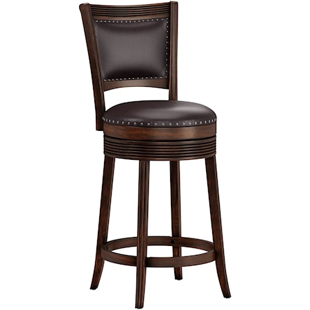 Wood Counter Height Swivel Stool with Nail Head Detailing
