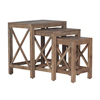 Rustic Wooden 3-Piece Nesting Table Set with Chevron Design Tops