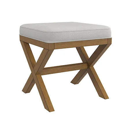 Transitional Upholstered Square Backless Vanity Stool with X Design Base