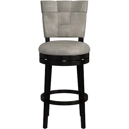 Wood Bar Height Swivel Stool with Upholstered Weave Back Design