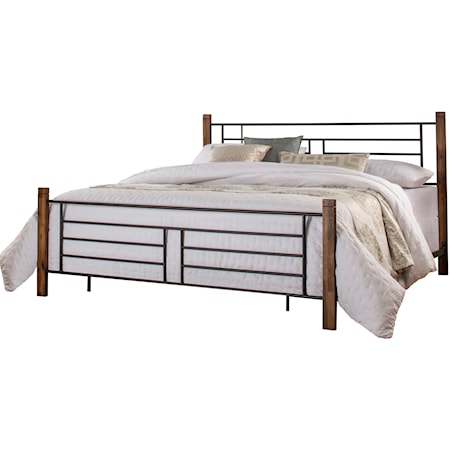 Raymond Metal King Bed with Horizontal and Vertical Design with Wood Posts