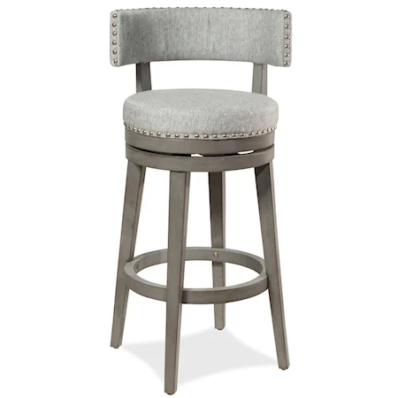 Wood and Upholstered Swivel Bar Height Stool with Curved Back