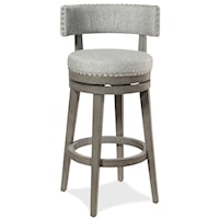 Wood and Upholstered Swivel Bar Height Stool with Curved Back