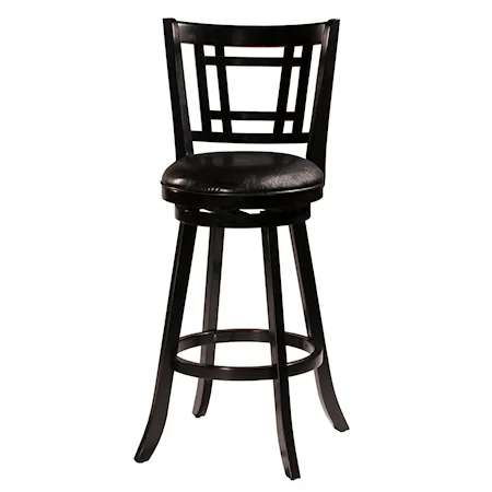 Transitional Wooden Swivel Barstool with Rectangular Lattice Back