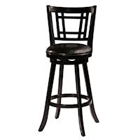 Transitional Wooden Swivel Barstool with Rectangular Lattice Back