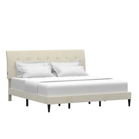 Transitional Upholstered King Platform Bed